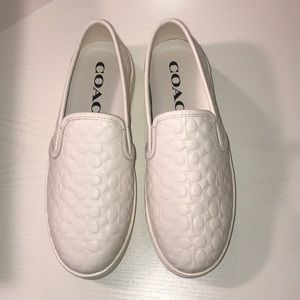 Coach All White Leather Slip-on Sneakers